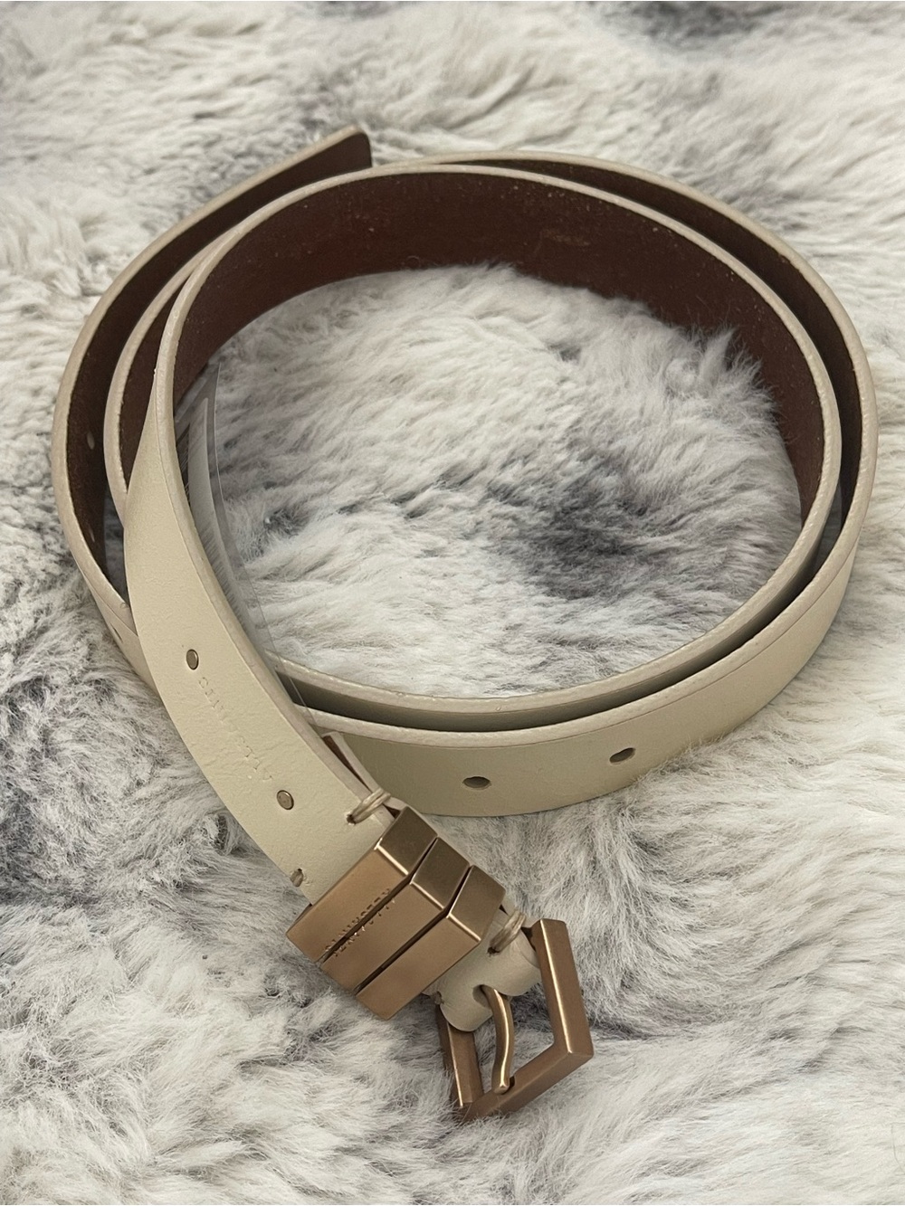 Cream Leather Women's Belt with Gold Buckle